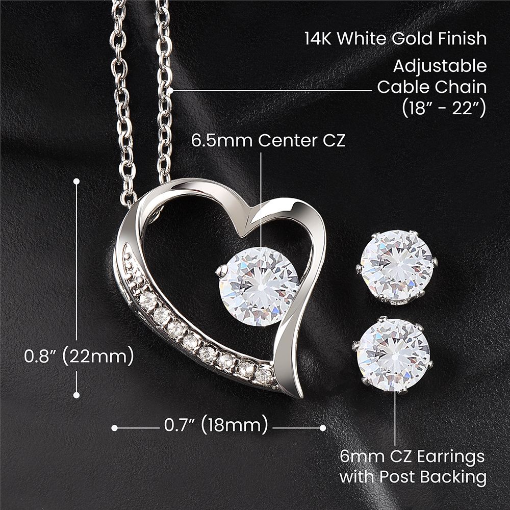 Forever Love Necklace and Cubic Zirconia Earring Set - For Future Mother-in-Law